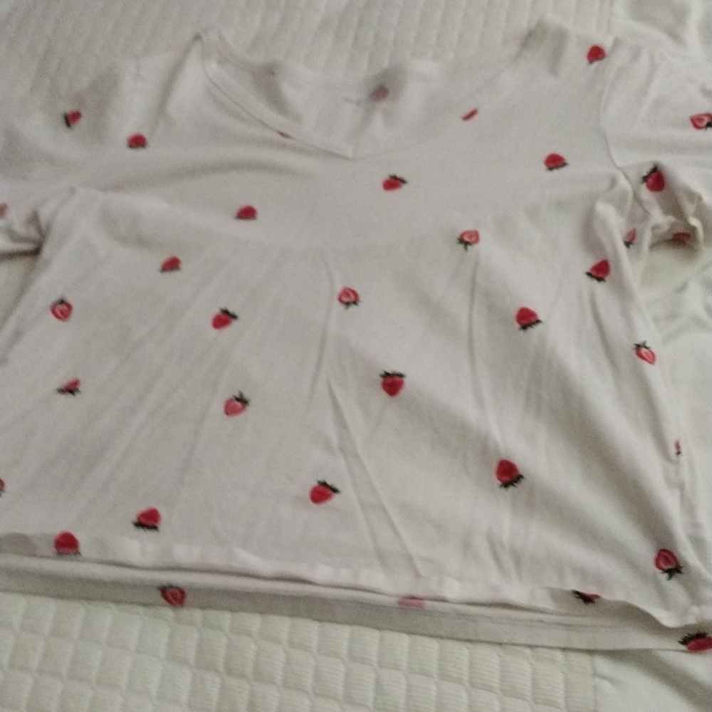 Old Navy Cream T-Shirt with Red Strawberry Detail
